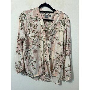 Soho New York & Co Jeans Sz L Floral Print Blouse Tie Front Crossover Hem